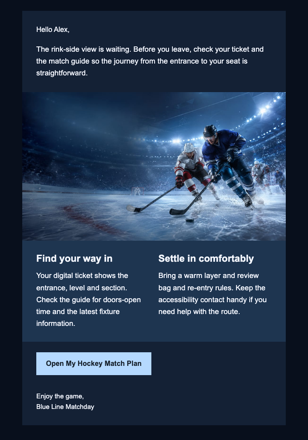 Your Rink-Side Match Plan email design preview