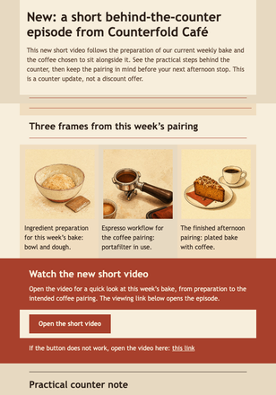 Wednesday Café Video Bulletin email design preview