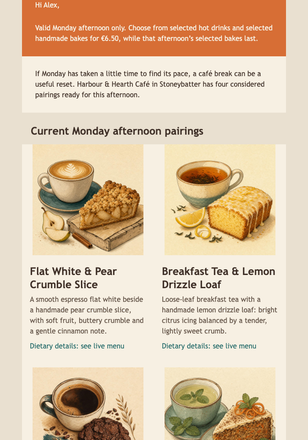 Monday Café Pairings email design preview
