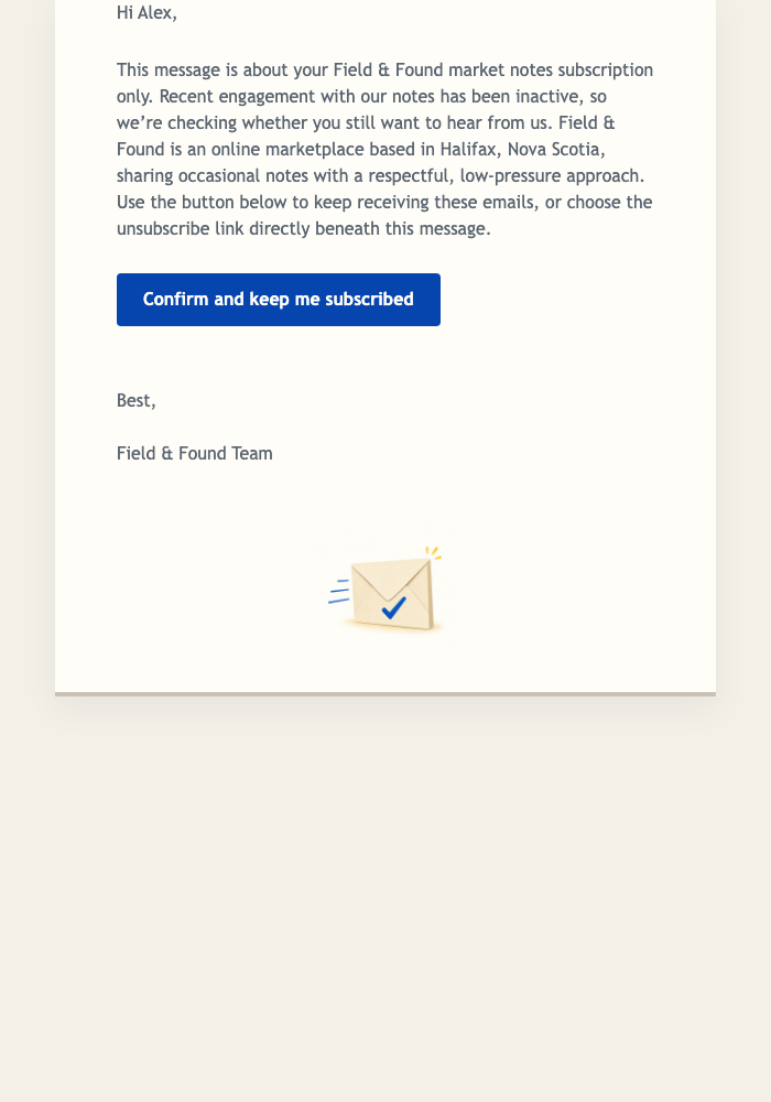 Keep Market Notes Active email design preview