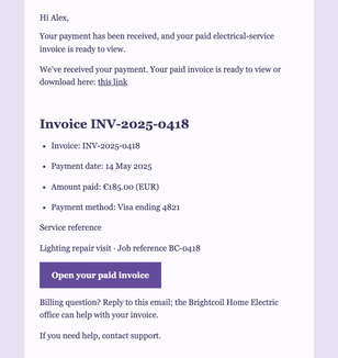 Paid Electrical Invoice email design preview