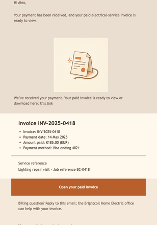 Paid Electrical Invoice email design preview