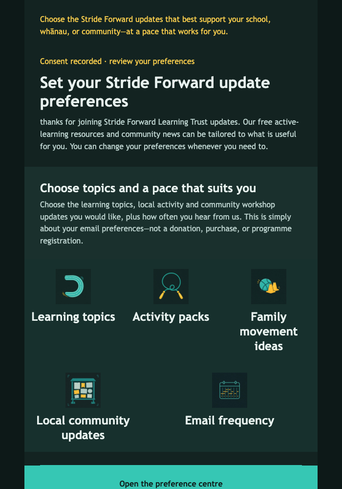 Set Your Learning Update Preferences email design preview