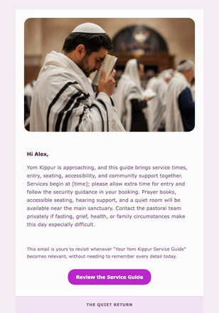 Your Yom Kippur Service Guide email design preview