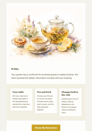 Your Garden Tea Reservation email design preview