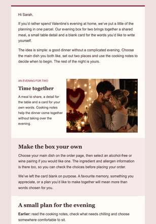 Your At-Home Valentine Evening email design preview