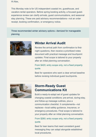 Winter Coastal Service Picks email design preview