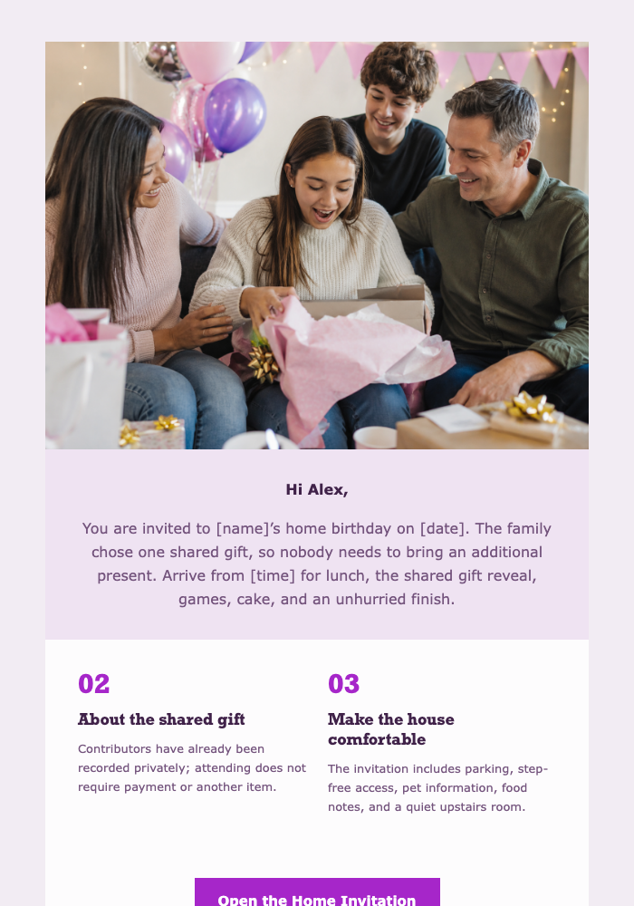 The Big-Box Birthday Reveal email design preview
