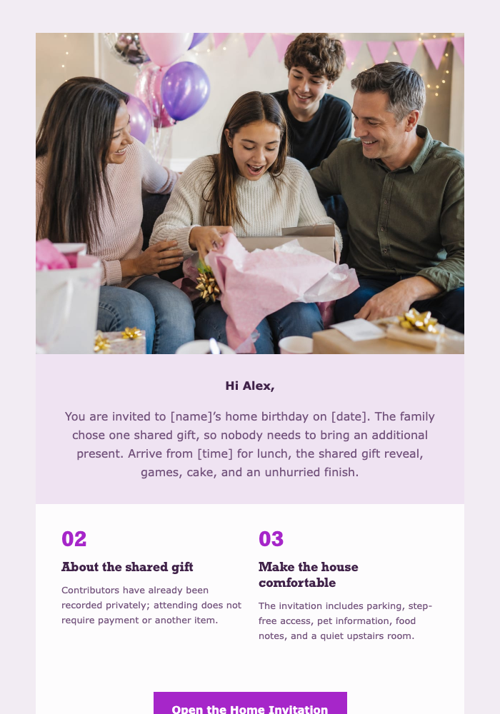 The Big-Box Birthday Reveal email design preview