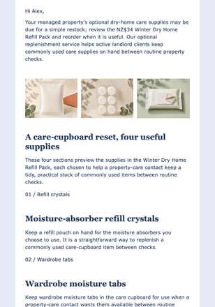 Rental Care Refill Reminder email design preview