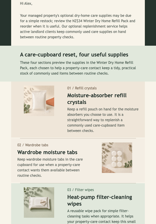 Rental Care Refill Reminder email design preview
