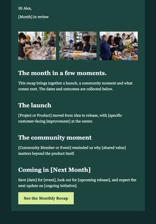 Monthly Recap and Outlook email design preview