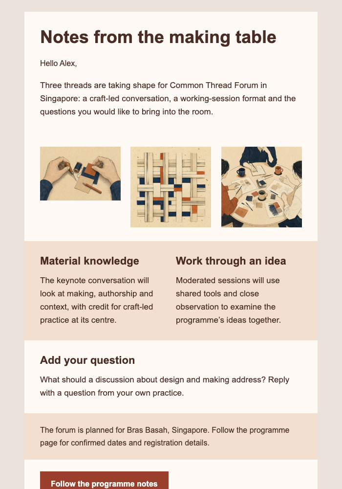 Craft Forum Field Notes email design preview