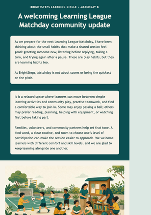 Learning League Matchday Bulletin email design preview