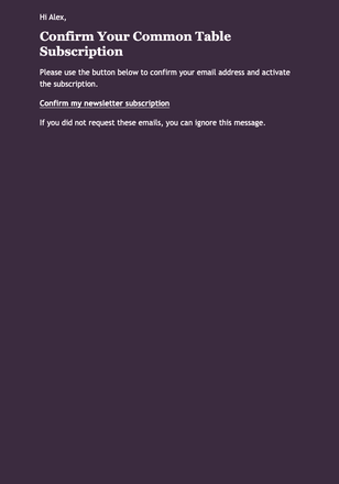 Confirm Your Common Table Subscription email design preview