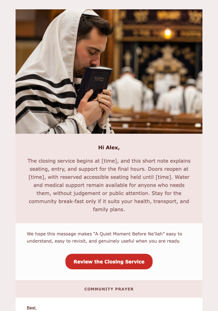 A Quiet Moment Before Ne’ilah email design preview