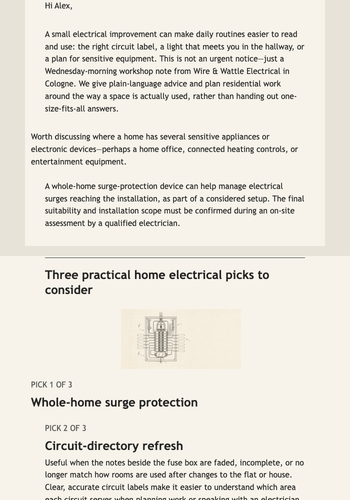Home Electrical Picks email design preview
