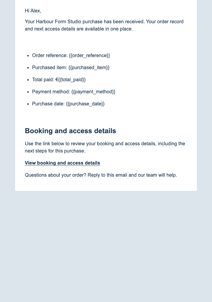 Calm Training Order Receipt email design preview
