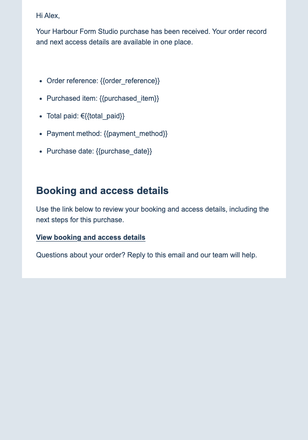 Calm Training Order Receipt email design preview