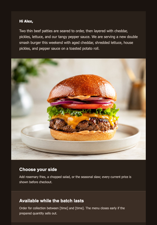 The Weekend Smash Burger email design preview