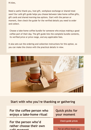 Café Quick-Pick Gift Guide email design preview