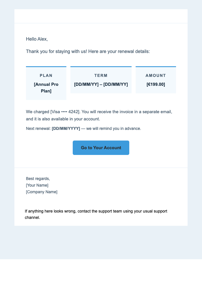 Subscription Renewed email design preview