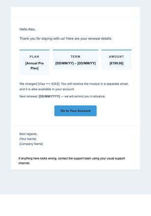 Subscription Renewed email design preview