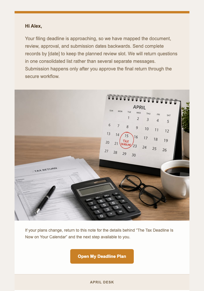 The Tax Deadline Is Now on Your Calendar email design preview