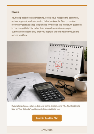 The Tax Deadline Is Now on Your Calendar email design preview