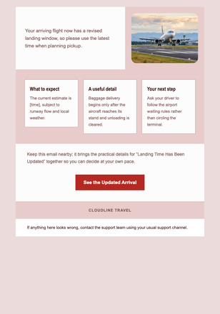 Landing Time Has Been Updated email design preview