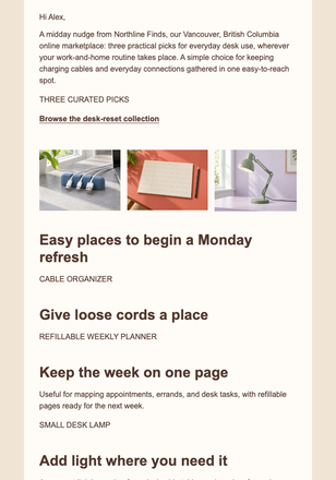 Monday Desk Reset Picks email design preview