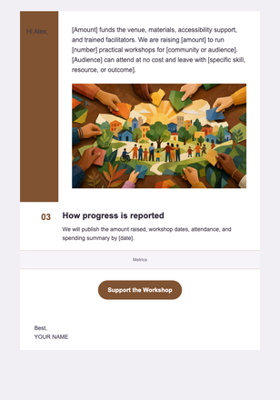 Help Fund the Next Community Workshop — Community & Membership email design preview