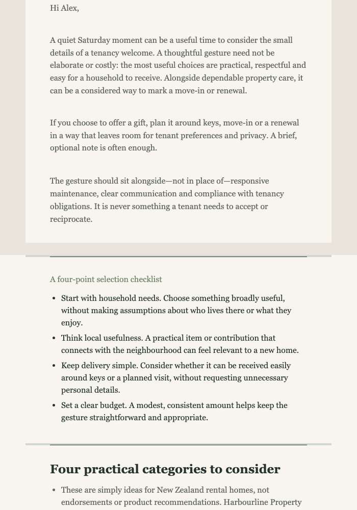 Considerate Tenancy Gift Guide email design preview