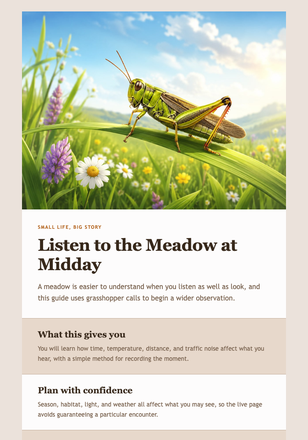 Listen to the Meadow at Midday email design preview