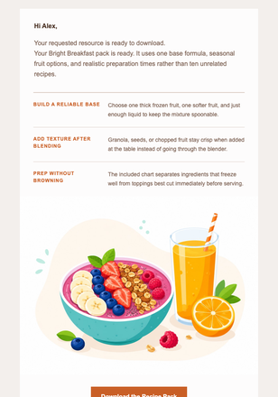 The Bright Breakfast Recipe Pack email design preview