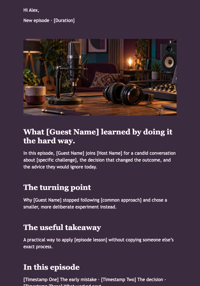 New Podcast or Video Episode email design preview