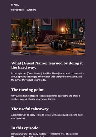 New Podcast or Video Episode email design preview