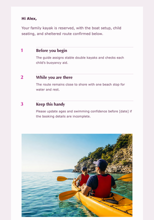 Your Family Kayak Route email design preview