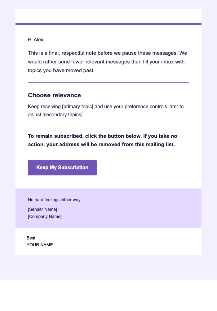Topic Choice — Final Note email design preview