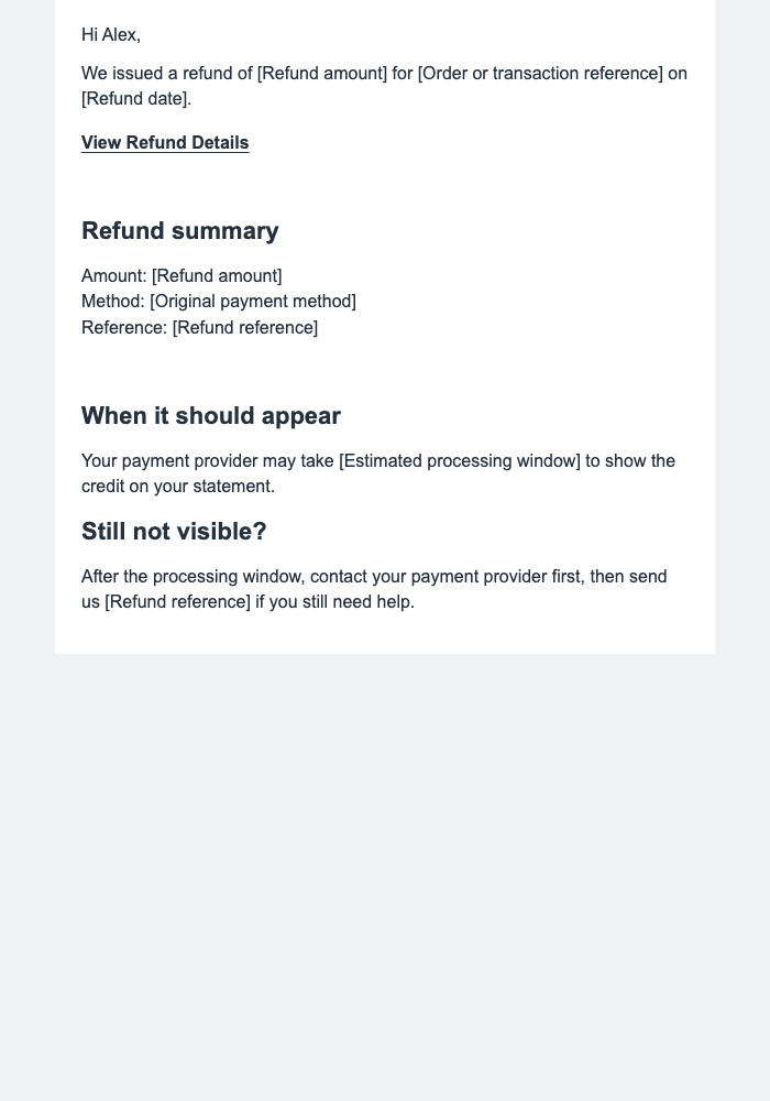 Refund Confirmation email design preview