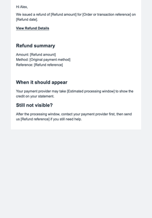Refund Confirmation email design preview