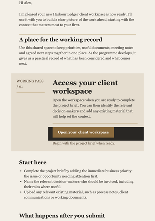 New Client Working Pass email design preview