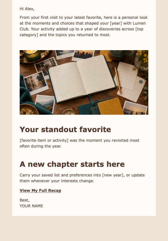 Personalized Year Recap email design preview