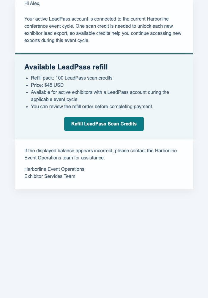 Low LeadPass Credit Alert email design preview