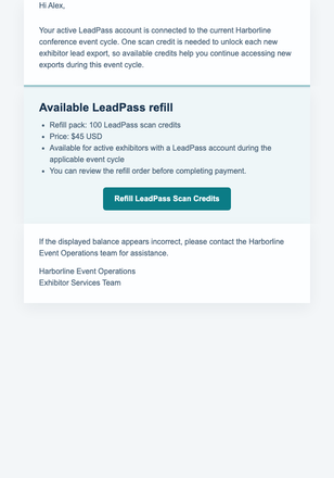 Low LeadPass Credit Alert email design preview