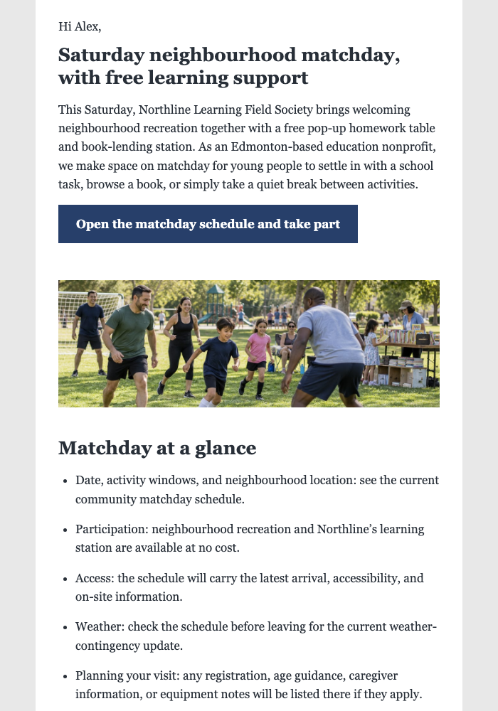 Community Matchday Bulletin email design preview