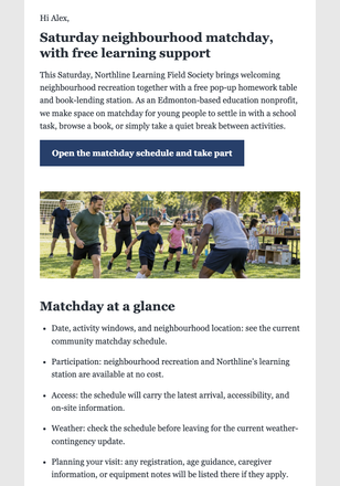 Community Matchday Bulletin email design preview