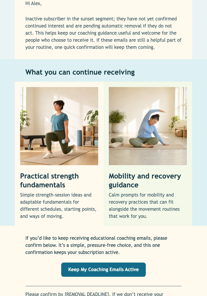 Saturday Training List Check-In email design preview