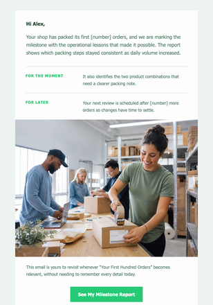 Your First Hundred Orders email design preview