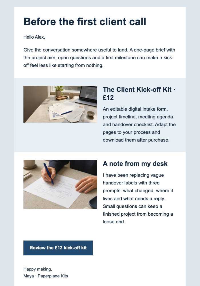 Tuesday Maker Briefing email design preview